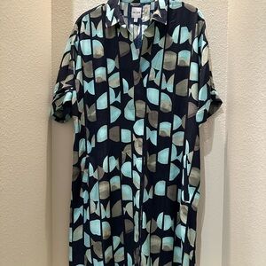 NIC+ZOE Leaf Patterned Dress lin Blue and Tan